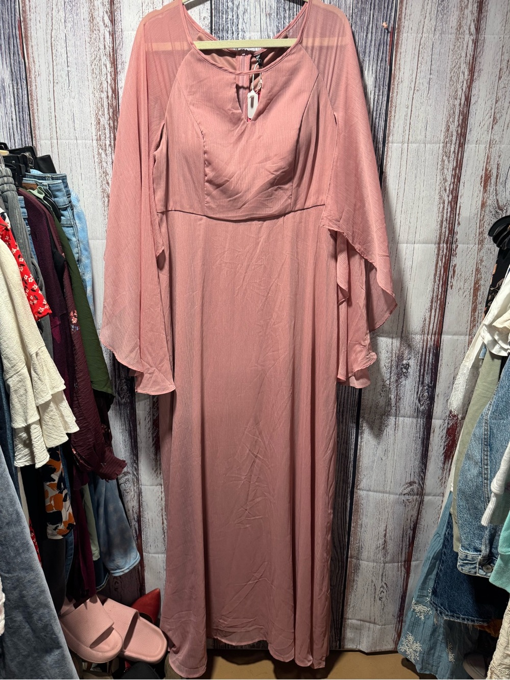 SHEIN Dusty Rose Maxi Dress with Bell Sleeve Detail